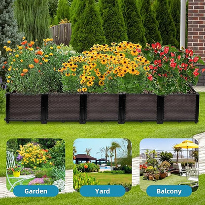Large Raised Planter Box Outdoor Self Watering 78.7"x15.7"x14.2", Deep Raised Garden Bed - Elevated Garden Box with Drainage Plug, Rectangular Garden Planter Perfect for Patio Balcony Deck
