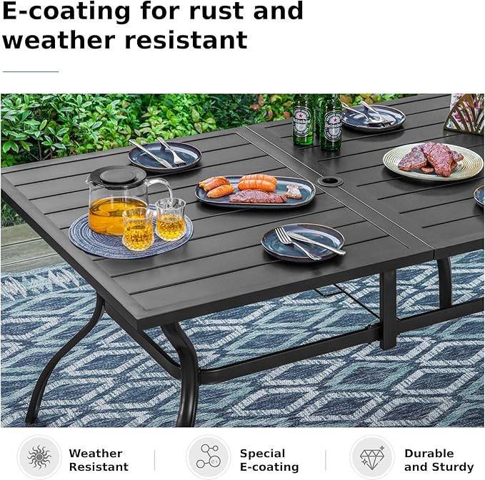 MFSTUDIO Patio Dining Set for 6, Outdoor Table and Chairs Set with Umbrella Hole, Patio Furniture Set for Deck Backyard Poolside Garden, 7 Piece Metal Outdoor Dining Set