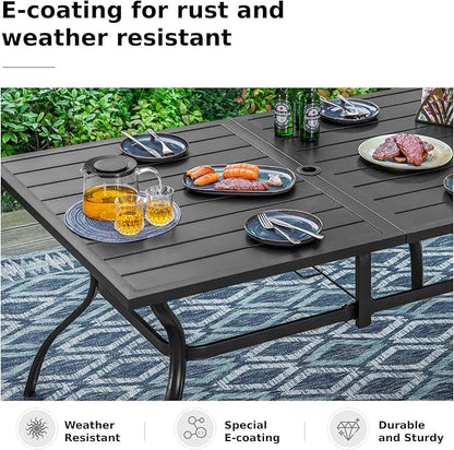MFSTUDIO Patio Dining Set for 6, Outdoor Table and Chairs Set with Umbrella Hole, Patio Furniture Set for Deck Backyard Poolside Garden, 7 Piece Metal Outdoor Dining Set