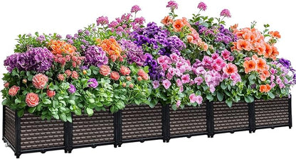 Large Planters for Outdoor Plants 14" Tall Planter Box, Raised Beds for Gardening Self Watering, Elevated Planter Box with Legs, Rectangular Garden Planters for Outdoor Plants Flowers, 94.4"L x 15.7"W