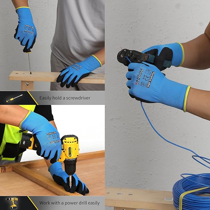 Work Gloves MicroFoam Nitrile Coated-12Pairs,Seamless Knit Nylon Gloves,Blue Work gloves