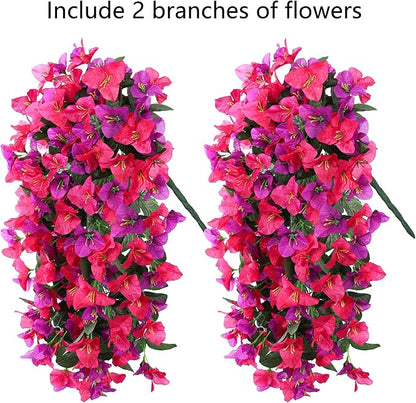 Faux Bougainvillea Artificial Flowers Plants for Outdoors Outside Decoration, 2pcs Fake Flowers Silk Long Trailing Vines UV Resistant Realistic for Front Door Porch Planter Urn Patio Balcony Yard, Mix