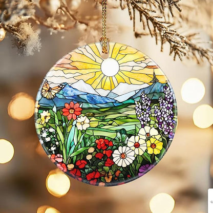 Christmas Ornaments, Dodosky 2.8in Ceramic Wildflower Ornament, Xmas Decor, Christmas Tree Ornaments, Xmas Decorations for Tree, Holiday Ornament, Flower Lovers Gifts, Gifts for Women, Mom, Grandma