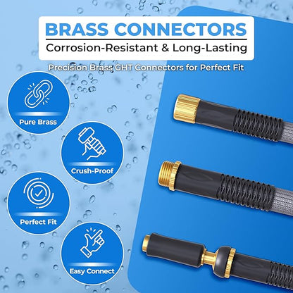 TITAN Garden Hose | Flexible, Lightweight, Kink-Free & Durable Hybrid Water Hose with Heavy Duty Brass Connectors & High-Pressure Jet Nozzle (50FT x 5/8”)