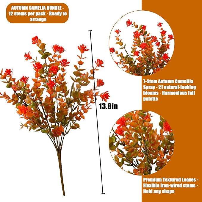 alyptus Artificial Flowers – 12 Bundles Fake Outdoor Fall Flowers with Greenery, UV Resistant No-Fade Faux Plants for Porch, Patio, Garden, Office & Spring Summer Decor