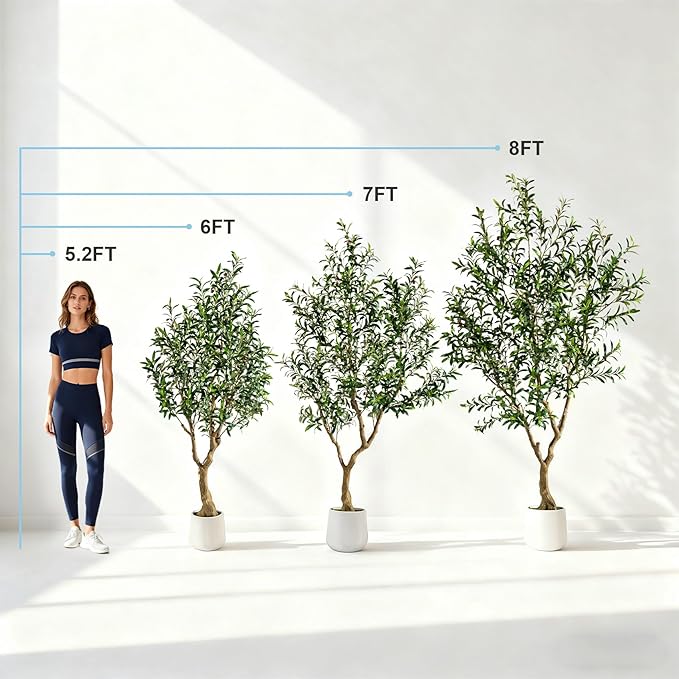 6FT Faux Olive Tree with Tall Exquisite Planter Artificial Olive Tree Tall, Potted Fake Olive Plant with 1260 Real Touch Leaves, Indoor Outdoor Home Garden Office Decor