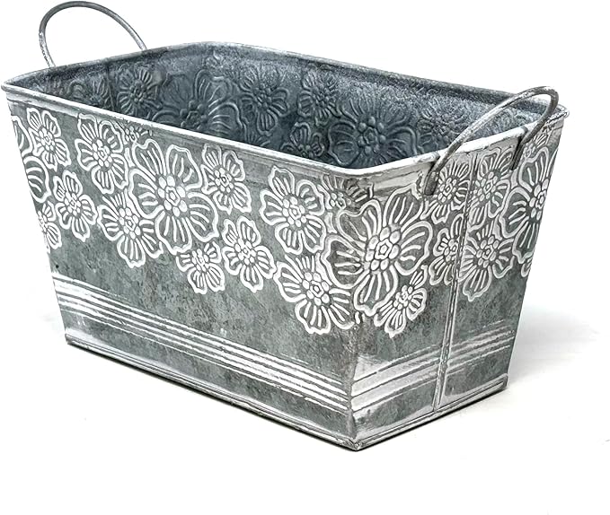 allgala Galvanized Planter Pot Indoor and Outdoor Decoration-Rectangle Grey-8"-HD88316