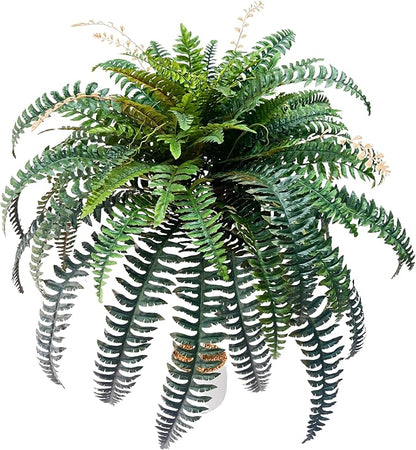 Giant Artificial Boston Ferns for Outdoors Large –UV Resistant Lifelike Faux Fern, Realistic Silk Greenery Plants Large Office, Home Decor,90 Branches,48 Inch Fake Fern Leaf Green.No Base.