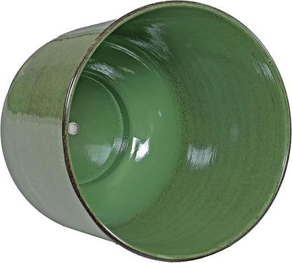 Sunnydaze Vivian 11" Metal Outdoor Plant Pot Set with Drainage Holes and Rubber Plugs - Jade Glaze - Set of 2