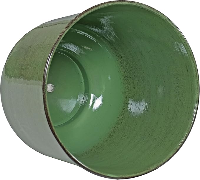 Sunnydaze Vivian 11" Metal Outdoor Plant Pot Set with Drainage Holes and Rubber Plugs - Jade Glaze - Set of 2