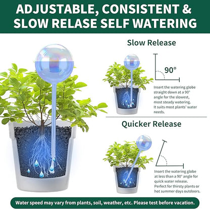 6.4 oz Medium Plant Self Watering Globes, Light Iridescent Glass Water Bulb for Indoor Plants Vacation Use, Automatic Plant Waterer, Watering Spikes Stakes, Perfect Gardening Gifts, 2 Pack