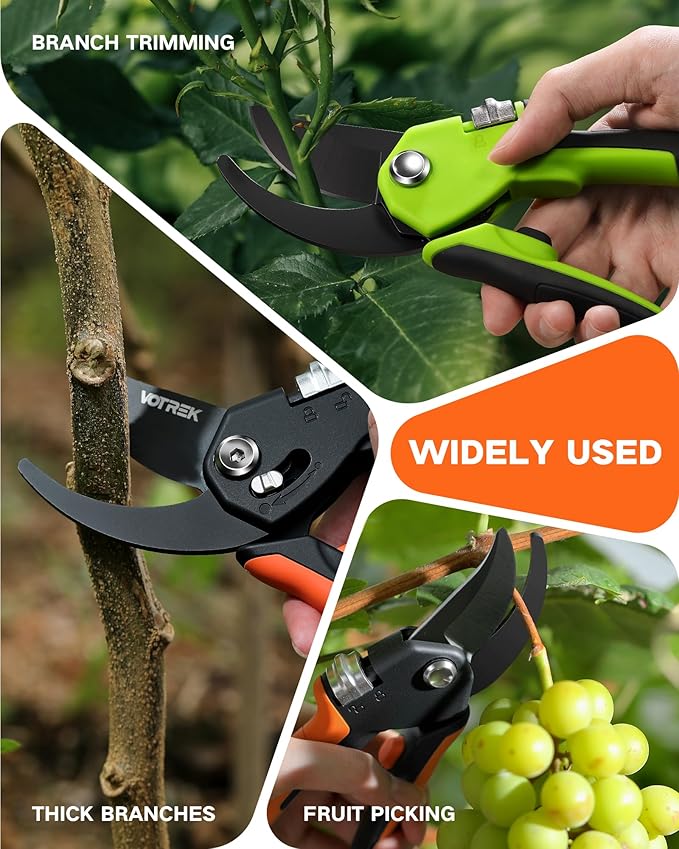 Pruning Shears for Gardening - 8.5" Garden Clippers with SK5 Blade, Stepless Adjustable Handle for All Hand, Ergonomic Bypass Plant Pruners Scissors for Heavy Duty Branch Bush Rose Tool
