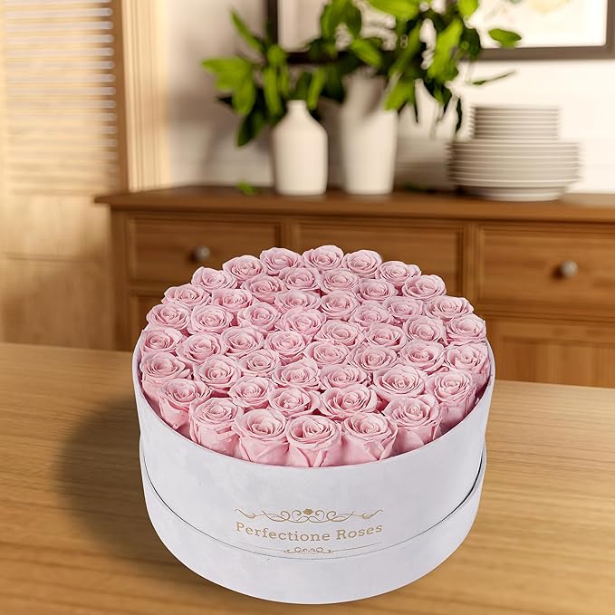 50 Piece Roses in a Velvet Box, Flowers for Delivery, Presereved Flowers Birthday Gifts for Women Mom and Wife (Pink)