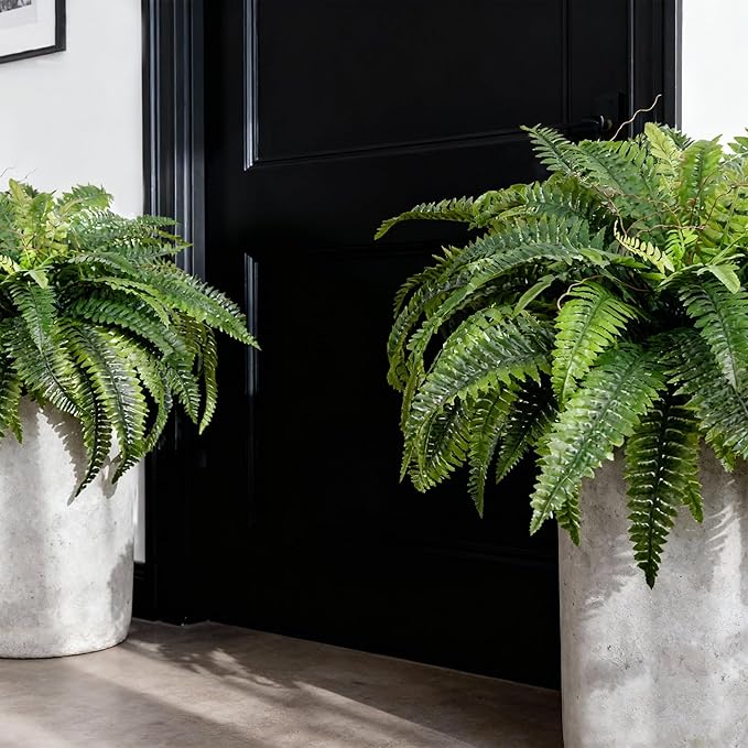 KOL 2-Pack 45in Artificial Boston Ferns, Green Large Faux Fern Bushes with Bendable Stems for Hanging or Floor Display, Living Room Wedding Indoor Outdoor Decor
