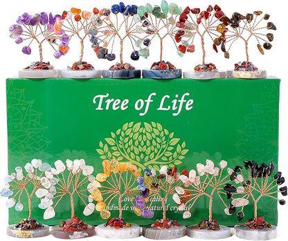 Runyangshi 12pcs Crystal Tree Set Tree of Life Natural Crystal Healing Stones with Agate Base Gemstone Trees Fengshui Good Luck Positive Energy Home Decor