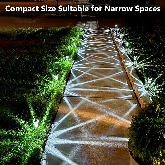 DenicMic Solar Lights Outdoor 10 Pack Waterproof Solar Christmas Lights Outdoor 6000K Cold White LED Stainless Steel Stake for Pathway Yard Garden Driveway Outside Decor
