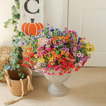 mizii Artificial Flowers for Outdoors 20 Bundles Realistic Faux Silk Flower UV Resistant Fake Plants Outside Decorations for Patio Garden Balcony Yard Porch Summer Indoor Home Decor (Mix 7 Color)