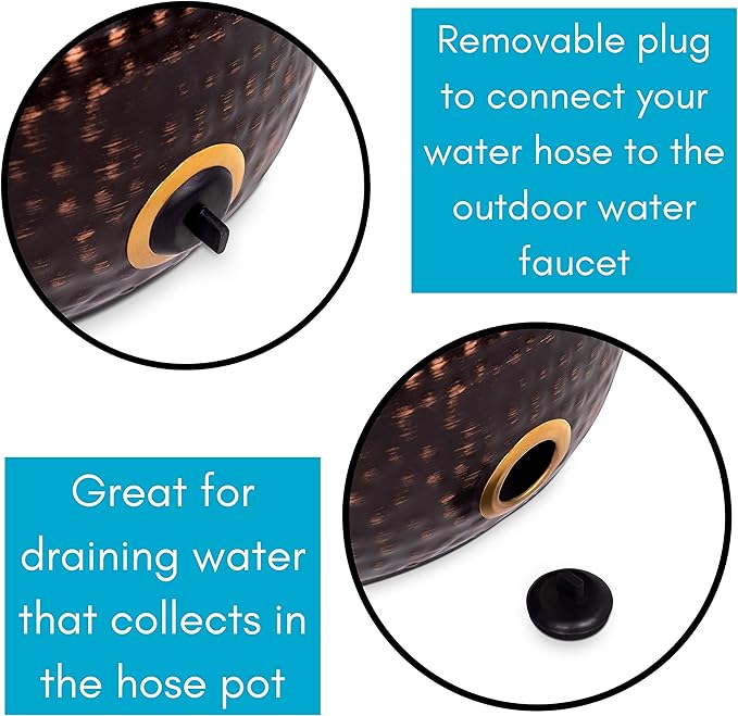 BIRDROCK HOME Water Hose Holder - Decorative Metal Pot, Indoor or Outdoor, Garden Storage Organizer, Patio Portable Bucket - Distressed Bronze, Holds up to 200ft Hoses, Large with Lid