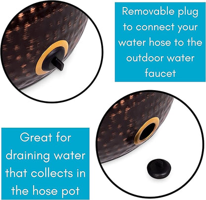 BIRDROCK HOME Water Hose Holder - Decorative Metal Pot, Indoor or Outdoor, Garden Storage Organizer, Patio Portable Bucket - Distressed Bronze, Holds up to 200ft Hoses, Large with Lid