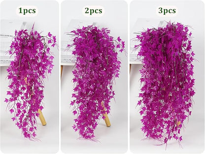 RECUTMS Fake Hanging Plants Artificial Ivy Leaf Faux Vine Plants Outdoor Artificial Hanging Plants Fake Plant Wall Decor Indoor UV Resistant Plants Home Room Decoration(Pure Fuchsia)