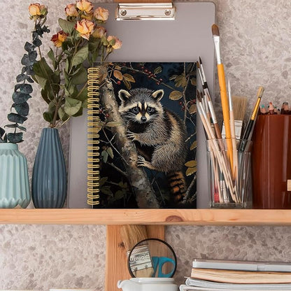 XPH Raccoon Gifts Spiral Notebook, Cottagecore Raccoon Journaling Notebooks for Women, Christmas Trash Panda Hardcover Journals for Writing 160 Pages 5.5 x 8.3 Inch, Animal Lover Gifts