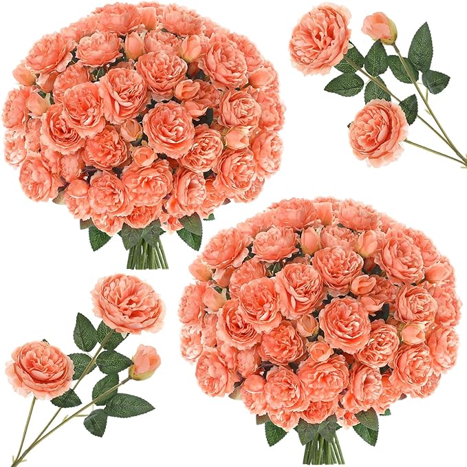 36 Bundles Artificial Flowers Peonies Roses Fake Bouquet for Wedding Bridal Shower Valentine's Day Decorations Fake Floral Arrangements Table Centerpieces Home Decor(Peach)