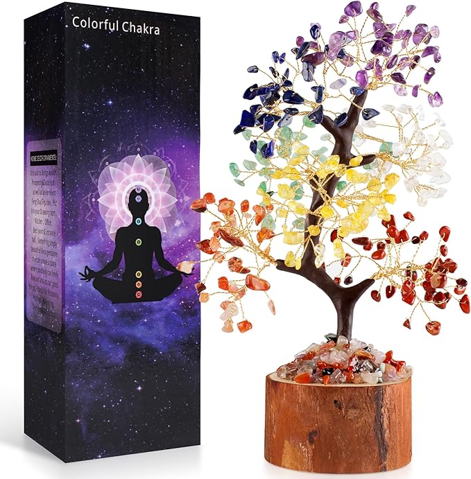 Crystal Tree of Life, Healing Crystal Trees with 280 Beads Chakra Stones, Handmade 7 Chakra Tree for Home Office Desk Crystal Decor, Good Luck Birthday Gifts for Women, Mom