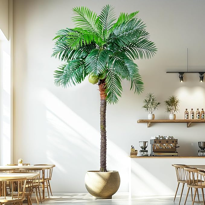 9.1FT Artificial Phoenix Palm Tree with Coconut Fruit Artificial Plants Indoor Outdoor Large Faux Coconut Palm Tree Tropical Fake Palm Plant for Modern Farmhouse Yard Outside Patio Poolside
