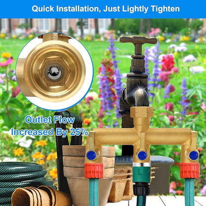 Brass Garden Hose Splitter, 3 Way Hose Splitter, Outdoor Hose Splitter, GHT 3/4 In. Female Inlet And 3 Way 3/4 In, (Increase Flow Style)