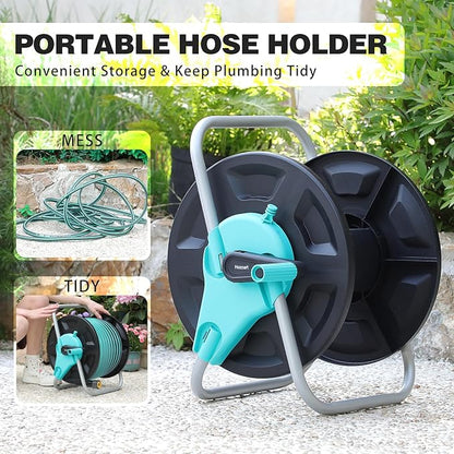 Garden Hose Reel Cart,Hold Up to 50-130 Feet of 5/8" Hose,Wall Mounted Water Hose Reel,Portable Hose Reel Holder,for Outside Car Washing, Watering