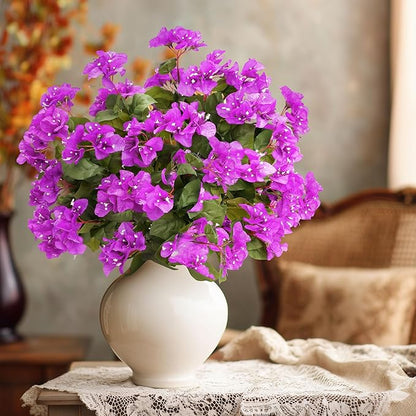 4 Pcs Artificial Flowers Bougainvillea Outdoor Artificial Plants Faux Flowers with Stems Silk Flowers for Wedding Porch Living Garden Decor Without Vase (4PCS,Dark Purple)