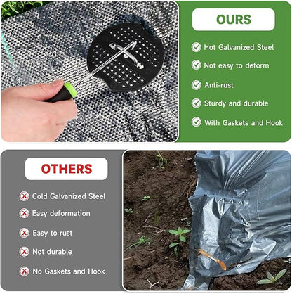 Garden Stakes,6 Inch 11 Gauge 200pcs Galvanized Landscape Staples and 200pcs Gaskets +1Pick Hook, Tent Stakes Landscaping Fabric SOD Pins for Weed Fabric Barrier,Groud Cover,Fence