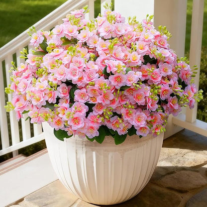 alyptus Artificial Flowers for Outdoors, 12 Bundles UV Resistant Spring Fake Flowers for Porch, Patio & Garden Decor – Realistic Outdoor Fake Plants with Lasting Color - Pink