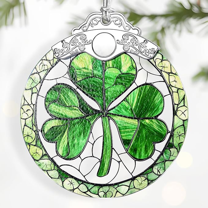 Shamrock Ornament – Christmas Decoration & Christmas Ornament; Stained Glass Holiday Decoration (Holiday Present, Bauble Present, Gift Idea, Gift Exchange) | Heirloom Keepsakes