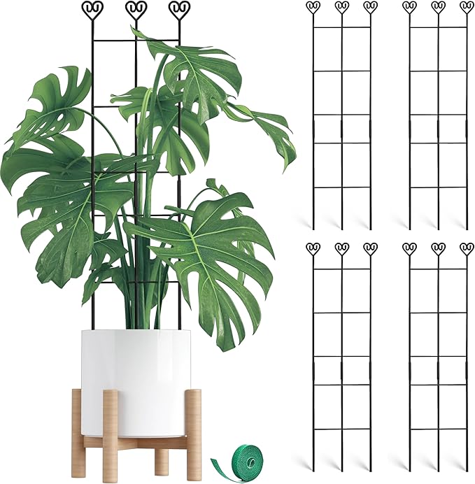 Coomin 4 Pack 32in Monstera Plant Support Stakes for Indoor Plants, Stackable Garden Trellis for Climbing Plants Outdoor, Metal Plant Climber Support for Pothos Philodendron Vine