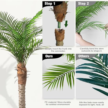Artificial Phoenix Palm Tree 9ft Tall Outdoor Indoor Decor Fake Plants with 21 Adjustable Leaves, Large Faux Sago Palm Tree for Home Office Living Room Yard Outside Patio Poolside (2, 9ft)