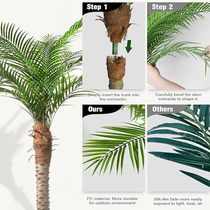 Artificial Phoenix Palm Tree 9ft Tall Outdoor Indoor Decor Fake Plants with 21 Adjustable Leaves, Large Faux Sago Palm Tree for Home Office Living Room Yard Outside Patio Poolside (1, 9ft)