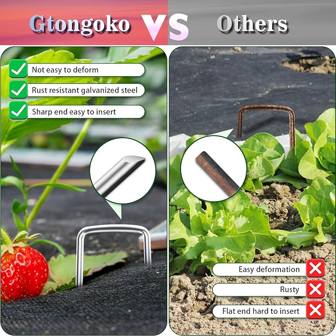 Gtongoko 50 Pack 10 Inch Galvanized Landscape Staples Garden Plant Cover Stakes 11 Gauge SOD Staples Ground Fence Stakes for Landscaping Securing Weed Barrier Fabric, Christmas Decorations