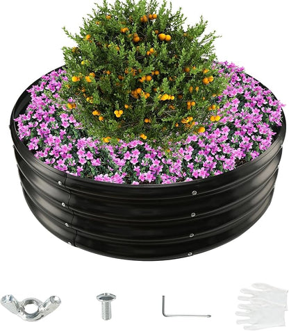 3FT Diameter Galvanized Garden Raised Bed/Plant Box/Fire Pit Ring - 0.8mm Thick,12 Inch Tall,Perfect for Planting a Variety of Flowers,Herbs,Vegetables (Black, 36 Dia X 11.5 inches)