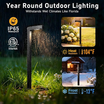 Gardenreet Brass Black Low Voltage Path Lights, Waterproof Landscape Pathway Light, 12V LED Outdoor Bronze L Shape Walkway Lamp for Driveway Yard Garden with 3W 270LM 4000K G4 Bulb 4 Pack