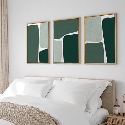 Ashbrook Framed Wall Art Print Set Geometric Green Color Block Collage Abstract Shapes Illustrations Modern Art Boho Scenic Colorful for Living Room, Bedroom, Office - 16"x24"x3 Natural