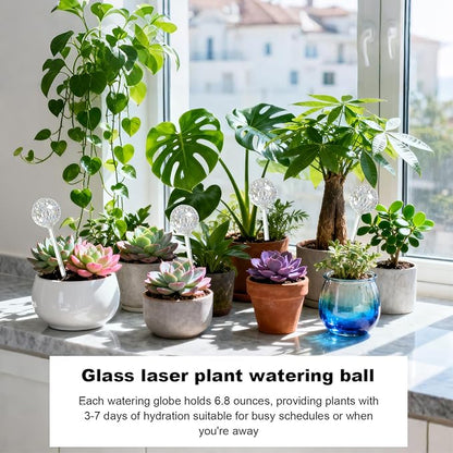 3 PCS Glass Laser Plant Watering Globes, Glass Rainbow Plant Watering Globes, Self Watering Planter Insert, Automatic Plant Waterer, Ideal for Outdoor Indoor Plants Keeps Plants Healthy