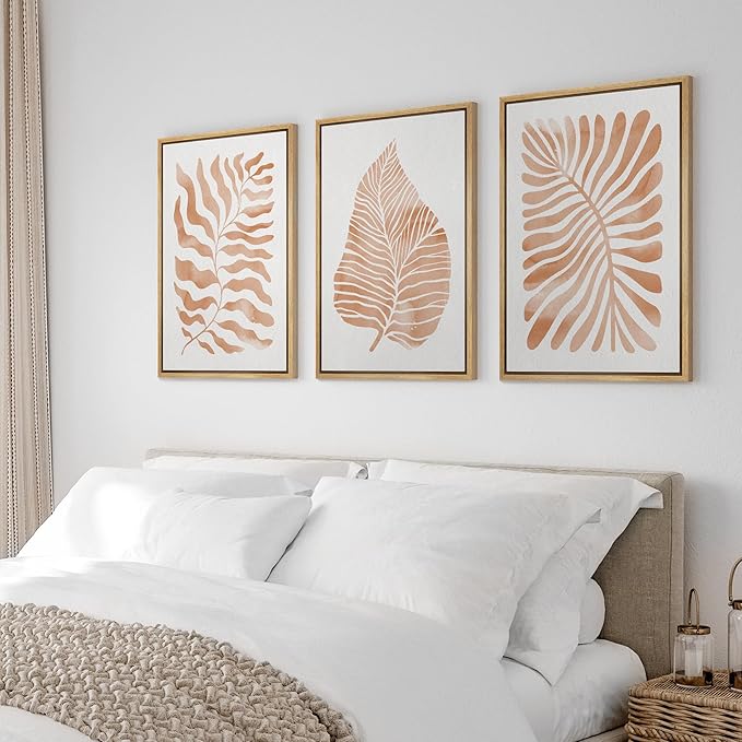 Ashbrook Framed Canvas Print Wall Art Set Orange Tropical Plant Silhouettes Nature Wilderness Illustrations Modern Art Rustic Chic Colorful for Living Room, Bedroom, Office - 16"x24"x3 Natural