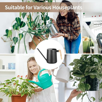 Homaisson 35 oz Metal Small Indoor Watering Can with Long Spout & Real Wood Handle for House Plants, Rust-Resistant Watering Pot for Indoor and Outdoor, Ideal for Houseplants, Modern Minimalist Design