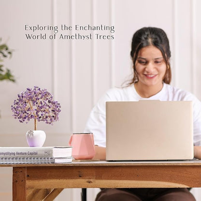 Amethyst Stone Chakra Crystal Tree Money Tree Feng Shui Gemstone Tree of Life with Pot Base, Good Luck Trees Christmas Home Office Desk Crystal Decor Ornament Stress Relief, Spiritual Insight
