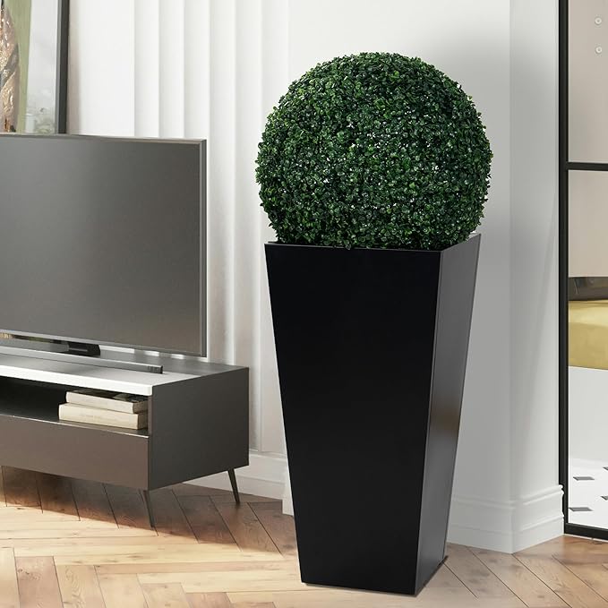 Kozyard 30" Hx15.4 Lx15.4 W Tall Taper Black Metal Planter Flower Plant Pot Indoor Outdoor Planters Steel Flower Pot All-Weather Use with 2 Partition Panels for for Trees, Plants Flowers