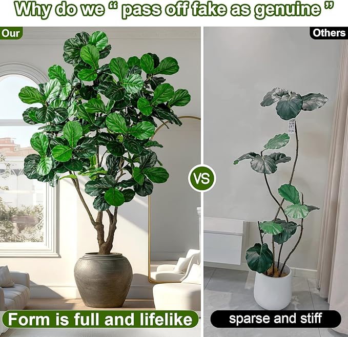 Large Artificial Trees with Pot Indoor Outdoor Realistic Floor Fake plantas Tall Faux Fiddle Leaf fig Tree for Home Living Room Bedroom Office Porch Outside Patio arboles artificiales para decoracion