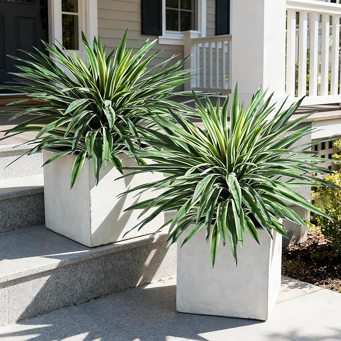 Artificial Agave Plant Fake Agave Planters for Indoor Outdoor Faux Agave Plants Real Touch Realistic Greenery for Home Living Room Office Bathroom Garden Front Porch Patio Decor (27inch-2 Pcs White)