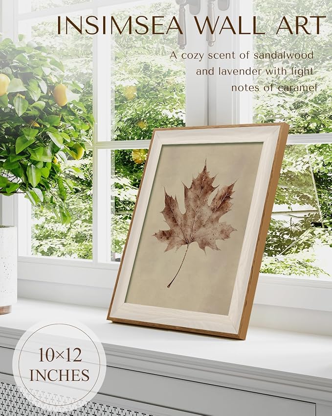 InSimSea Framed Wall Art Maple Leaf Specimen Print Shelf Decor Classic Vintage Plant Illustration Wall Picture Canvas Artwork for Nursery Bathroom Bedroom Kids Room Decor 12L x 10W