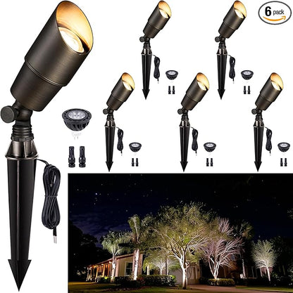 Gardenreet Solid Brass Spot Lights - Low Voltage Landscape Spotlight Outdoor, 12V LED Uplights Wired Waterproof, Electric Bronze for Patio Wall with 4000K Bright White MR16 Bulb (6 Pack)
